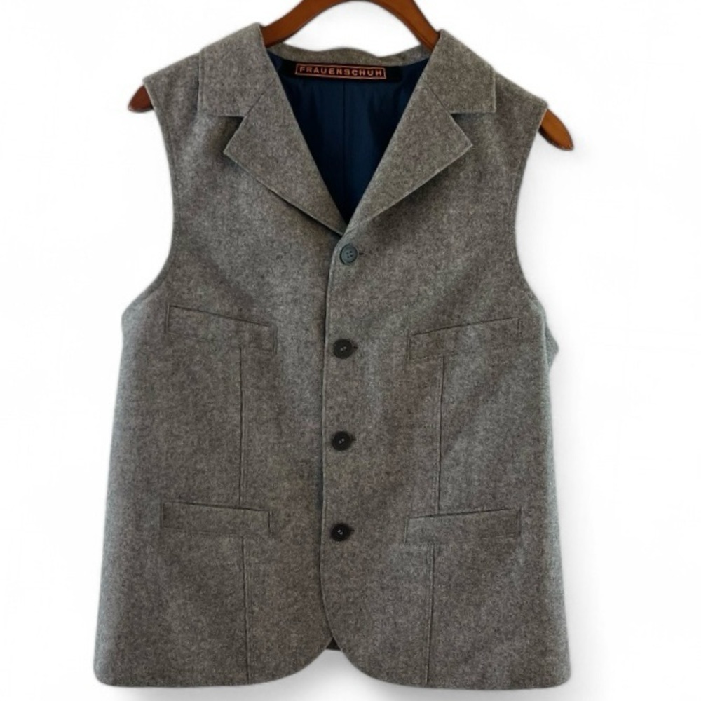 FRAUENSCHUH Women’s Vintage Gray Boiled Merino Wool Notch Lapel Vest